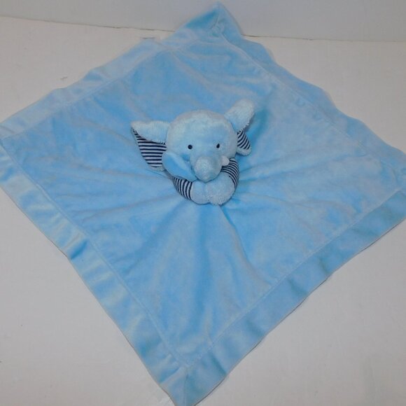 Carters Blue Striped Plush Elephant Rattle Security Blanket Baby Lovey Nunu - Picture 1 of 7